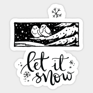 Birds Winter Scene Vintage Print Sticker